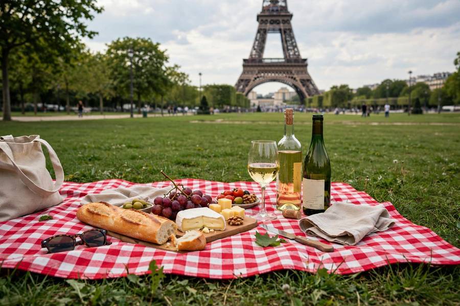A classic Paris picnic on the Champ de Mars — the perfect slow evening during 3 days in Paris