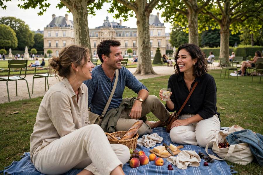 Luxembourg Gardens with picnic and Parisians