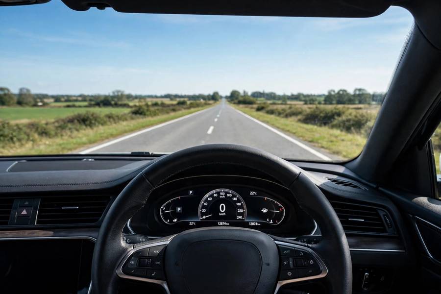 Properly aligned car driving straight comparing 4 wheel vs 2 wheel alignment results