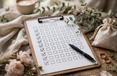 Wedding planning checklist on a clipboard