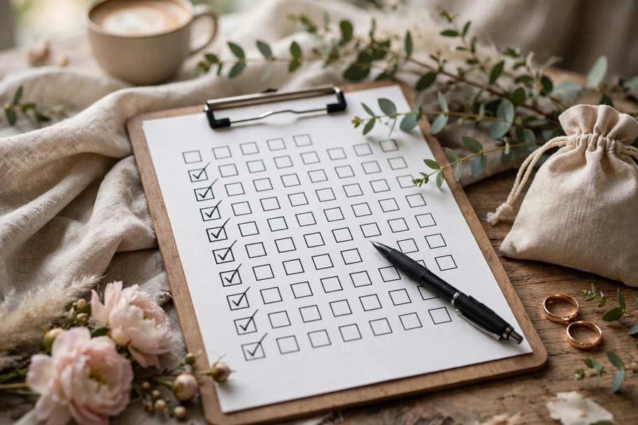 Wedding planning checklist on a clipboard