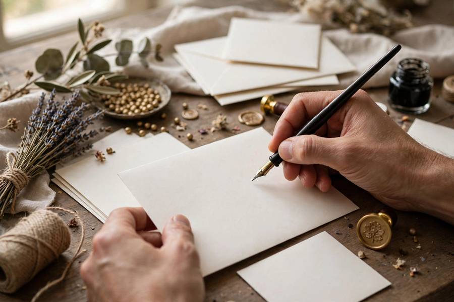 Wedding invitations being addressed