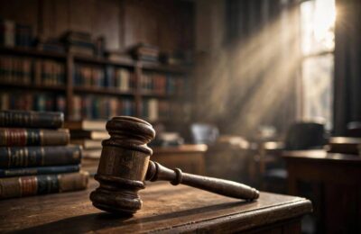 Gavel in a courtroom representing AI accountability and legal responsibility