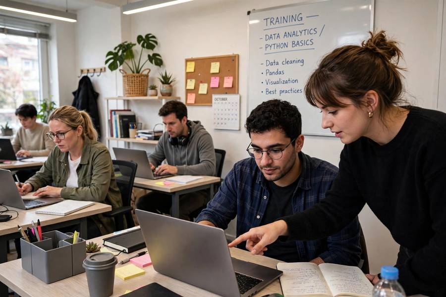 Employees learning new tools during AI adoption challenges for businesses training phase