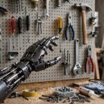 AI Agent Tools Explained: How Agents Use Tools AI agent selecting tools from a workshop wall