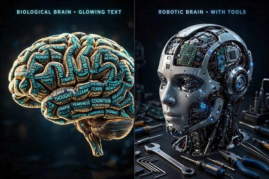 Comparing a language model brain with a tool-using AI agent