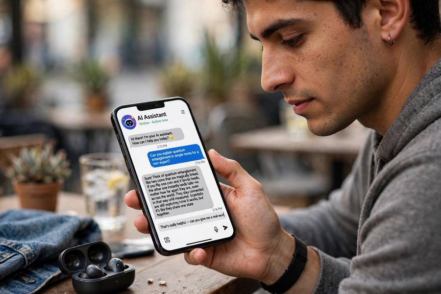 Person using an LLM chatbot on smartphone