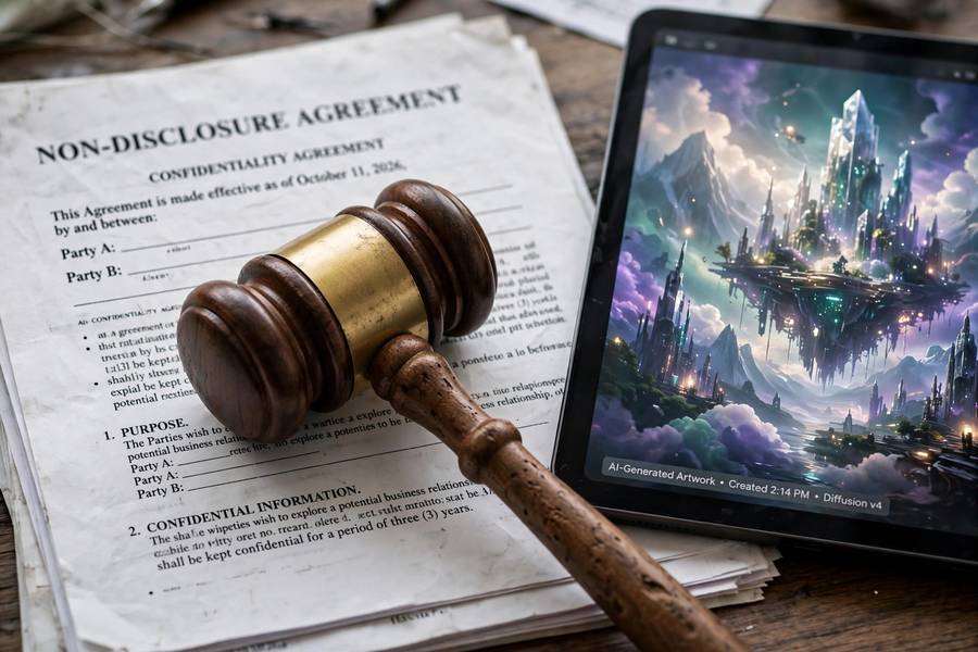 Gavel and legal documents representing AI art copyright rules for AI-generated images