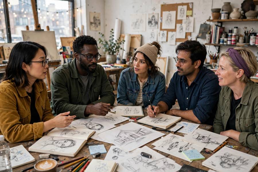Artists discussing ethics, central to the AI art ethics explained conversation
