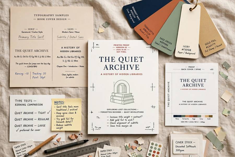 Typography and design elements for AI art for book covers self publishing