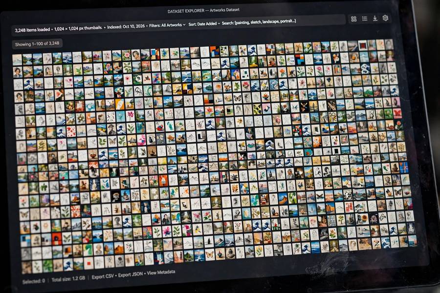 Training dataset of artworks illustrating AI art plagiarism training data concerns