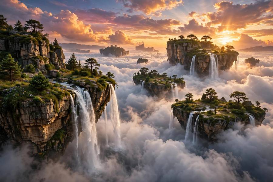 Surreal floating islands landscape from the AI art prompt ideas examples