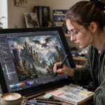 AI Art vs Digital Art: What's Actually Different? Digital artist at work with a stylus, one side of the AI art vs digital art comparison