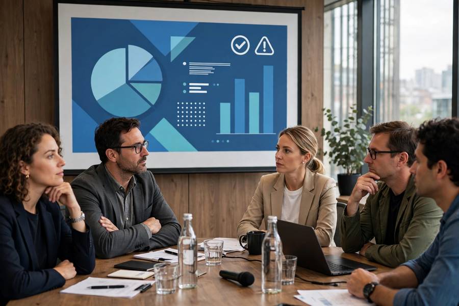 Presenting AI audit findings to stakeholders in a conference room