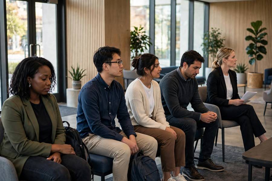 Job applicants, illustrating AI bias examples in hiring algorithms