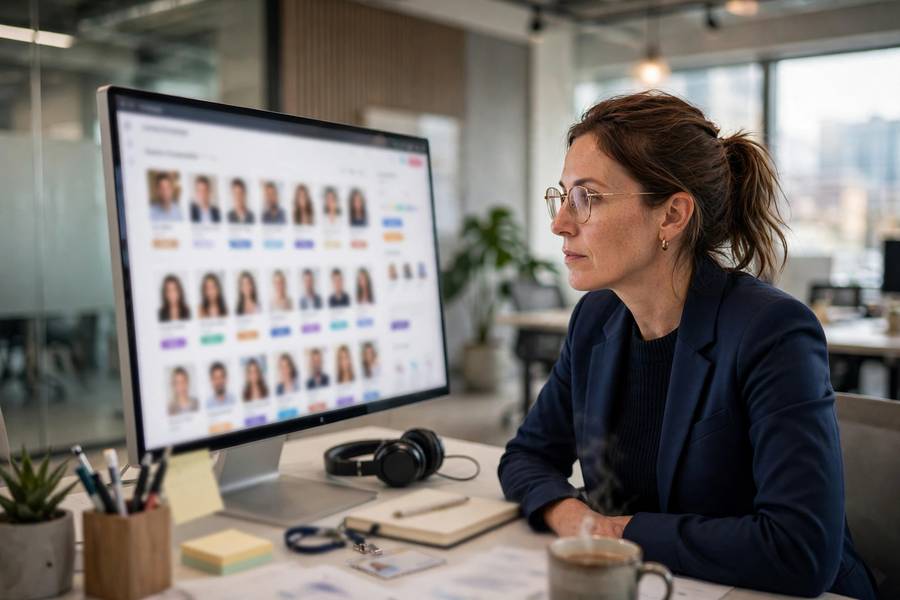 Hiring manager reviewing candidates with AI assistance, illustrating AI bias in hiring