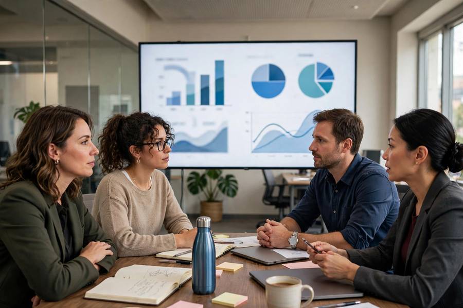 HR team discussing fairness metrics to address AI bias in hiring