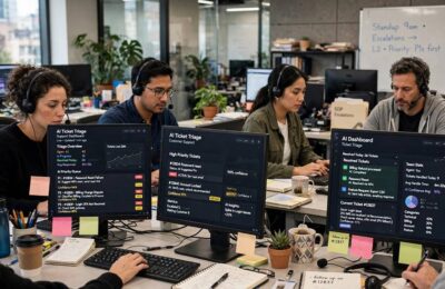Customer support team using AI triage, one of the top AI business examples 2026