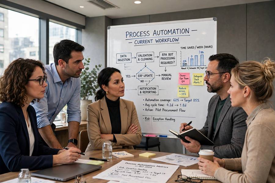 A team planning which processes to target with AI for business automation