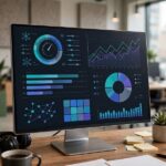 AI Governance Tools: Software That Makes Oversight Practical AI governance dashboard showing metrics and charts on a large monitor