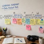 AI Learning Roadmap for Beginners: Your Month-by-Month Plan A hand-drawn learning roadmap with milestones on a wall