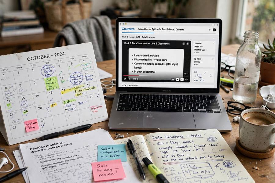A study calendar with planned AI learning sessions