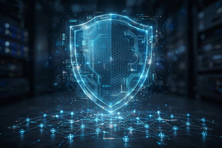 Digital shield representing AI risk management protection