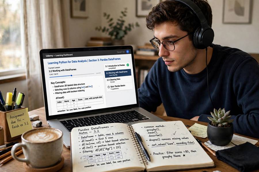 Learner taking an online course to build AI skills for career growth