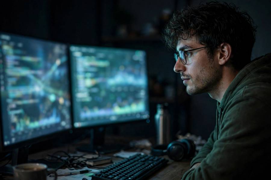 Monitoring an AI agent's work on dual monitors