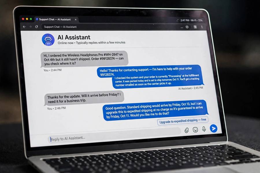 AI chatbot conversation resolving a customer question automatically