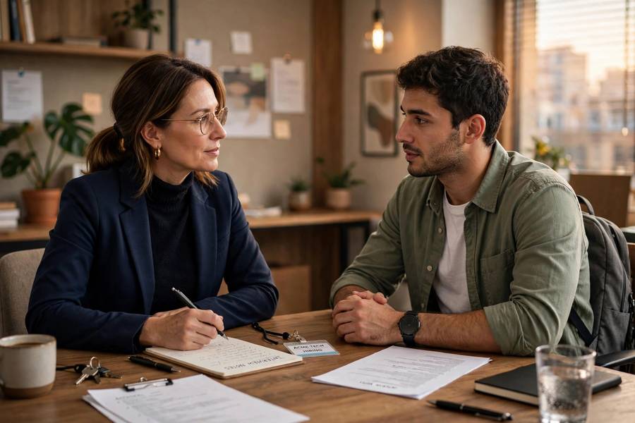 Hiring manager interviewing a candidate, one of the human-centered parts of HR AI cannot replace