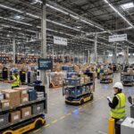 Autonomous robots in a warehouse, a key example of AI use cases in logistics