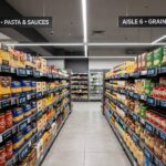 A supermarket aisle with smart shelves, one of the visible AI use cases in retail stores