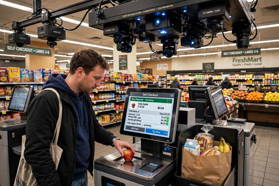 Self checkout with computer vision, an AI use case in retail that speeds up the checkout process