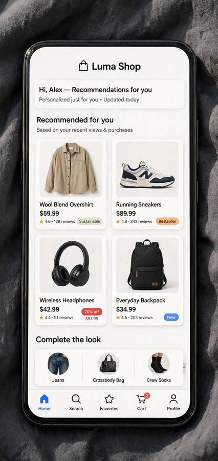 Personalized recommendations in a retail app, a digital AI use case in retail ecommerce