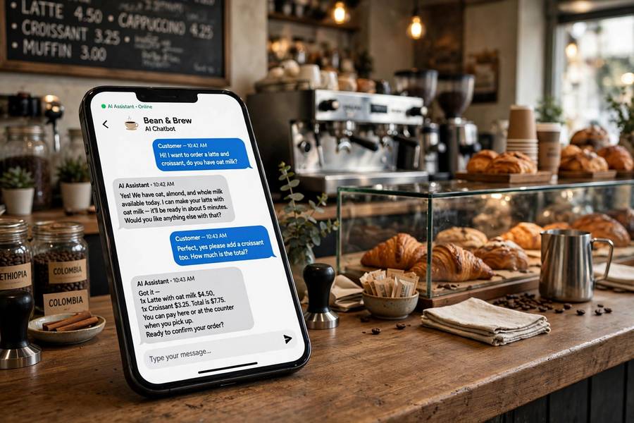AI chatbot handling customer questions, a common AI use case in small business customer service