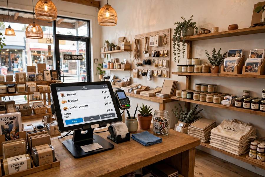 A small retail shop using digital tools, where AI use cases in small business improve daily operations