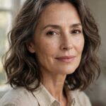 Elegant mature woman with radiant skin in soft window light, natural beauty portrait, photorealistic