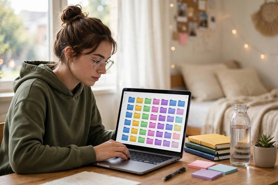 Student organizing digital study notes on a laptop