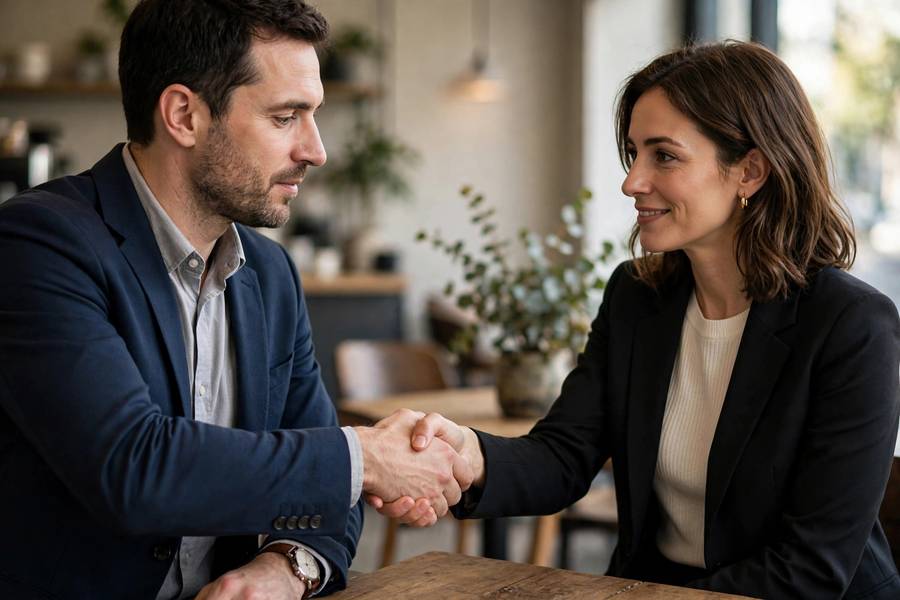 Business negotiation handshake over franchise terms