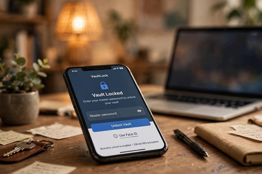 Password manager app on a phone showing a secured vault — are password managers safe to trust