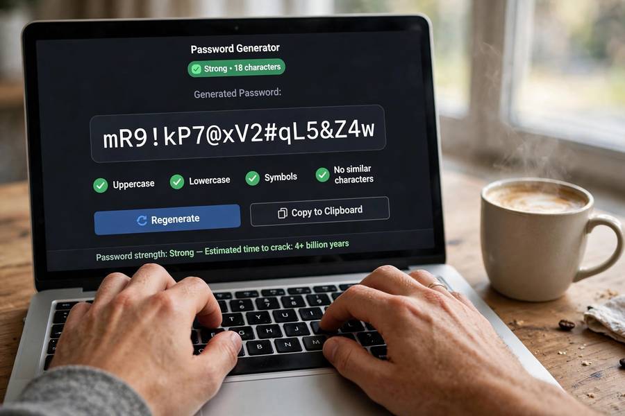 Creating a strong generated password with a password manager for account safety