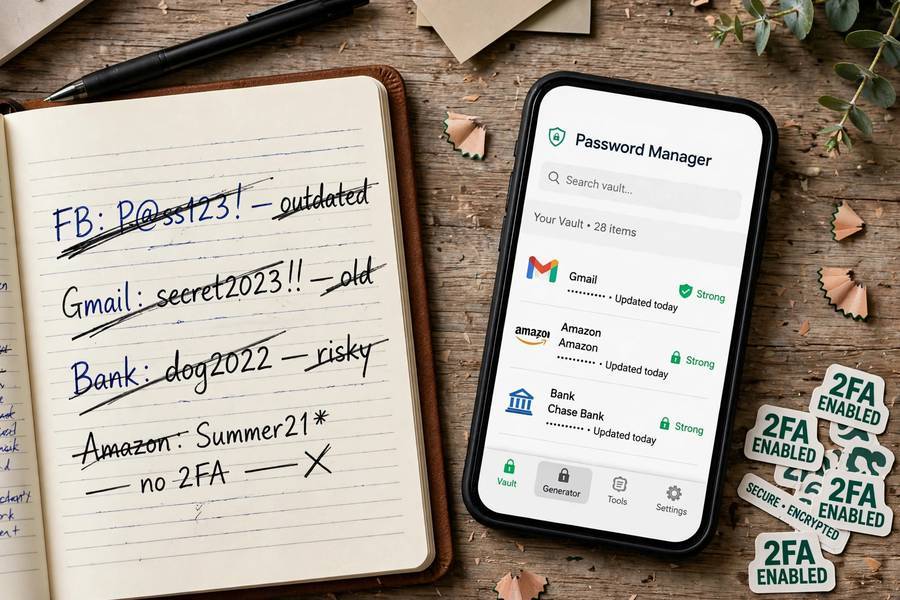 Replacing handwritten password notebooks with a password manager for better safety