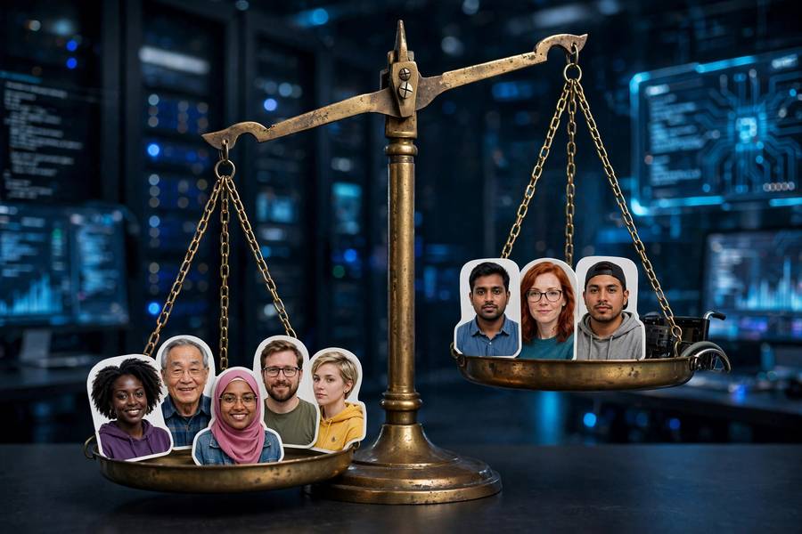 Balance scale representing bias in recommendation algorithms