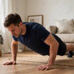 Man doing push-ups at home as a bodyweight arm exercise