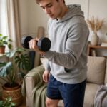 Beginner doing dumbbell bicep curls with light weights
