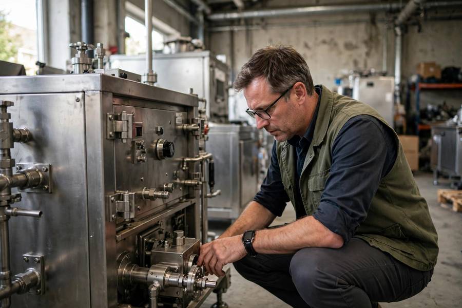 Appraiser evaluating commercial equipment value