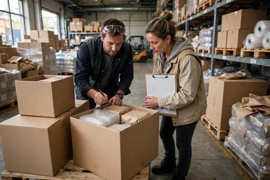 Warehouse inventory being assessed for valuation