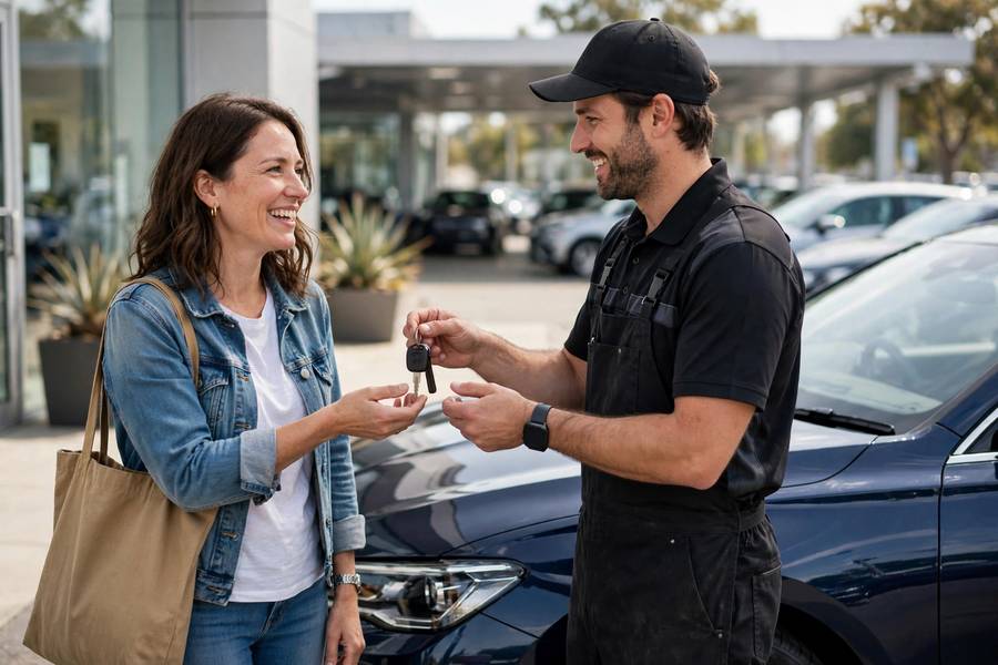 Customer referral moment illustrating auto detailing marketing ideas