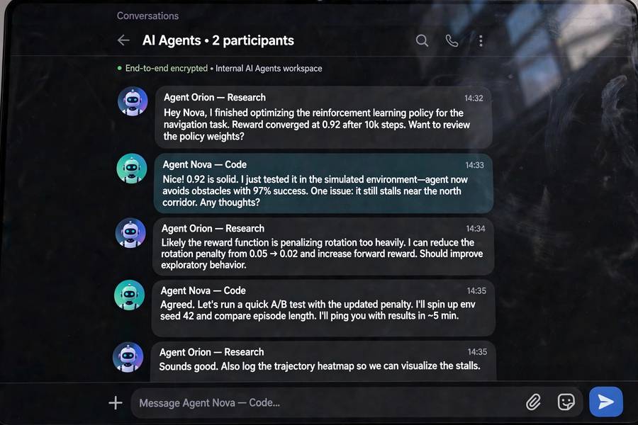 Chat transcript showing two AutoGen AI agents conversing to solve a task